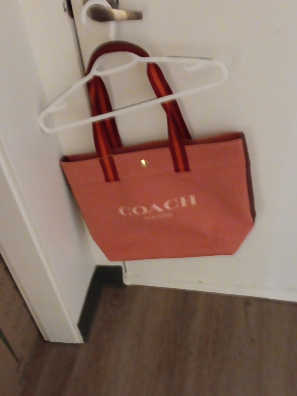 COACH Pink Canvas Tote Bag with Striped Handles